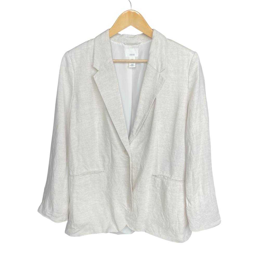 H&M Women’s Linen Blend Blazer Neutral Minimalist Office Casual Layering Medium